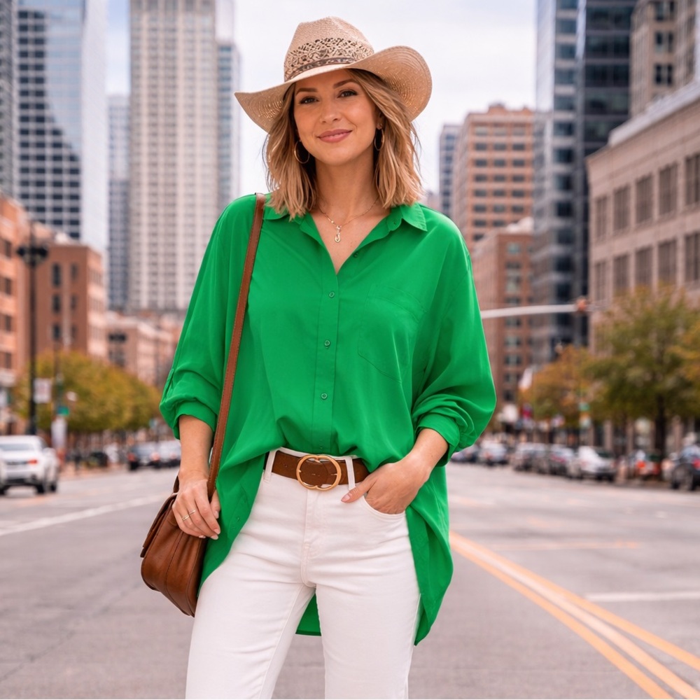 Entro Vibrant Green Casual Button-Down Shirt